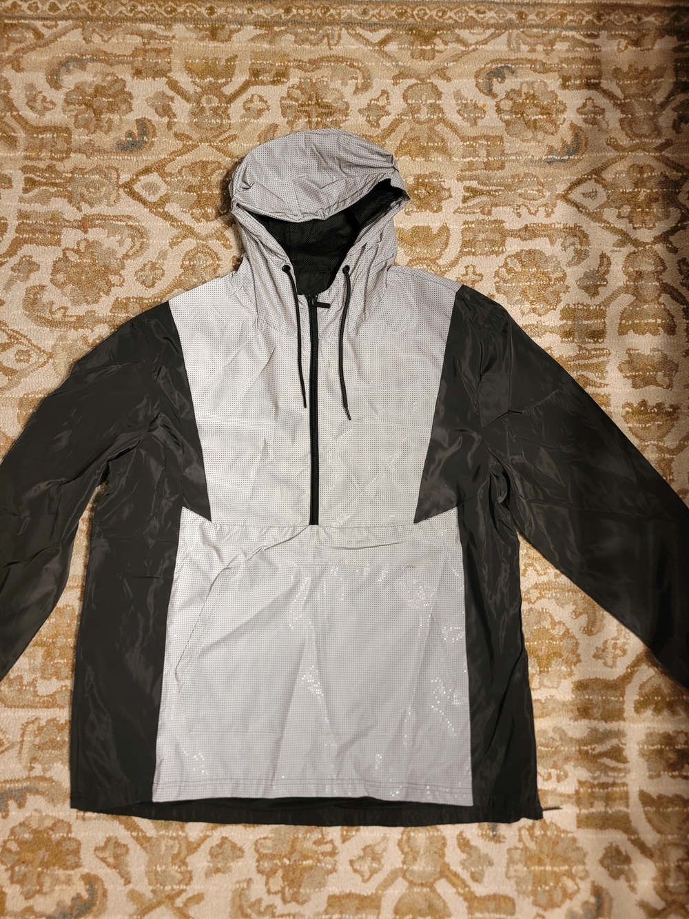 Les Hommes Two-Tone Reflective Hooded Windbreaker - Light Gray & Black